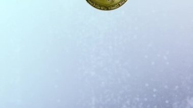 Metal sembolik bitcoin elektronik ticaret madeni para, kripto para baloncuklu suya düşer ve dibe çöker, finansal yatırım konsepti, e-ticaret, boğa piyasası trendi