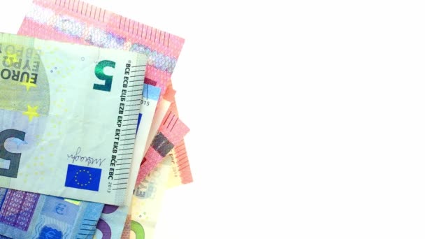 Papierbanknoten Der Europäischen Union Eurogeld Das Von Oben Auf Den — Stockvideo
