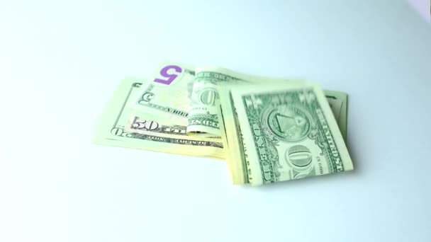 Amerika Kağıt Banknotları Abd Doları Masadan Düşen Para Dağınıklık Yavaş — Stok video
