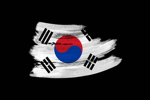 Creatieve Nationale Grunge Vlag Penseelstreek Zuid Korea Vlag Zwarte Geïsoleerde — Stockfoto