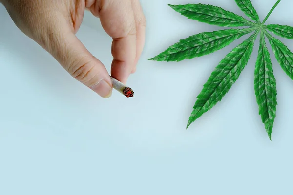 Hoja Cannabis Verde Concepto Intoxicación Por Nicotina Tratamiento Adicción Dejar —  Fotos de Stock