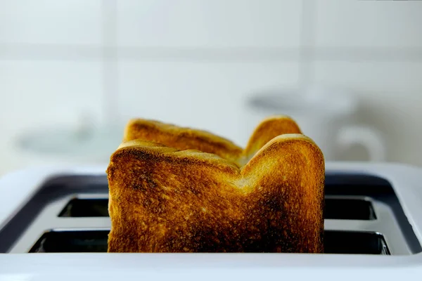 Pão Grão Torrado Torradeira Branca Torrada Torrada Sanduíche Conceito Alimentação — Fotografia de Stock