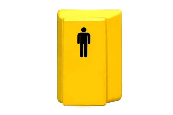Желтое Устройство Кнопкой Требованию Символом Человека Переходящего Дорогу Белом Изолированном — стоковое фото