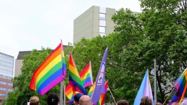 Osallistujat Kansainvälisen Hlbt Liikkeen Gay Pride Paraati Kaupungissa Sateenkaaren Liput — kuvapankkivideo