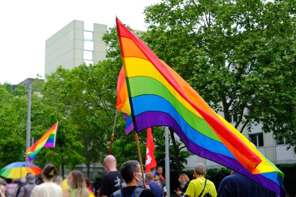 Members International Lgbt Movement Gay Pride Parade City Rainbow Flags —  Fotos de Stock