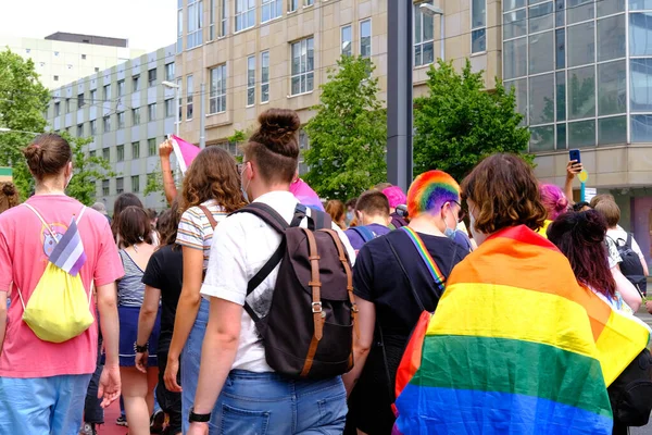 Members International Lgbt Movement Gay Pride Parade City Rainbow Flags —  Fotos de Stock