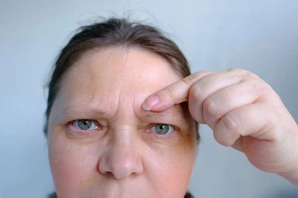 Upper Part Woman Face Elderly Woman Close Small Large Mimic — Stock Photo, Image