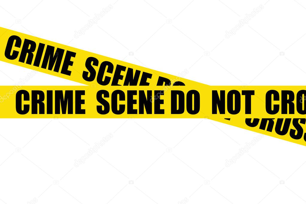 bright yellow police tape at the crime scene, isolate on white background, concept of forensic medical expert work, police laboratory