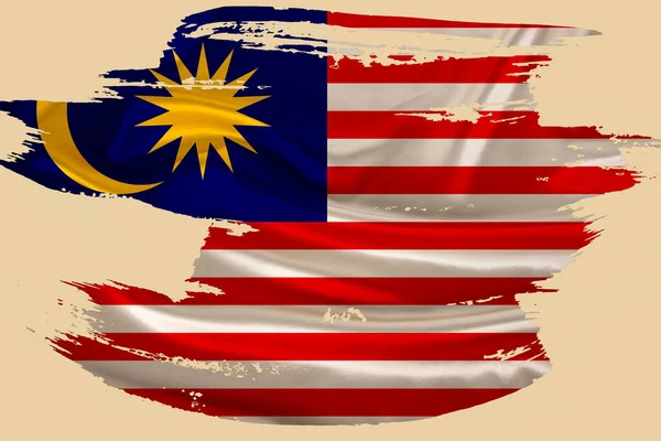 Nasional Kreatif Bendera Grunge Brushstroke Bendera Malaysia Pada Beige Latar — Stok Foto