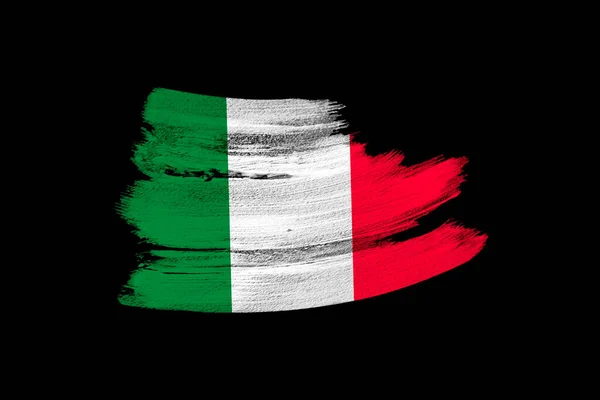 Kreative Nationale Grunge Flagge Italienischer Pinselstrich Auf Schwarzem Isoliertem Hintergrund — Stockfoto