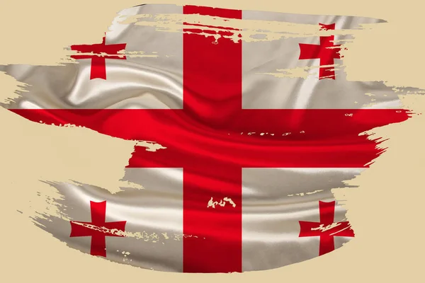 Kreative Nationale Grunge Flagge Pinselstrich Georgien Flagge Auf Beige Isoliertem — Stockfoto