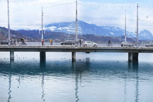 Luzern Zwitserland December 2020 Brug Vierwaldstättersee Zwitserland Concept Van Toerisme — Stockfoto
