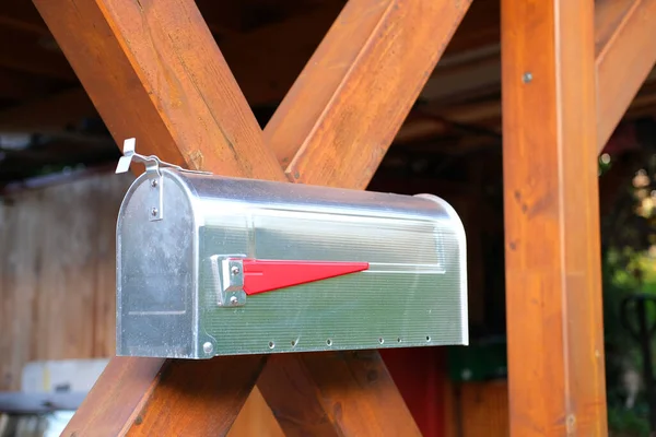 Nahaufnahme Des Traditionellen Briefkastens Metallkasten Mit Rotem Hebel Für Den — Stockfoto