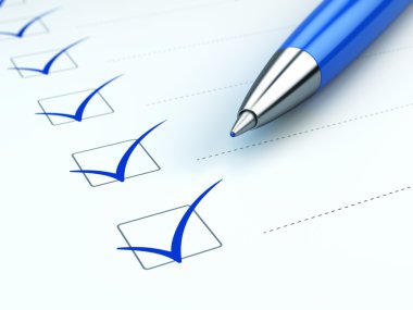 Denetim listesi kavramı: kontrol listesi, kağıt ve mavi kalem