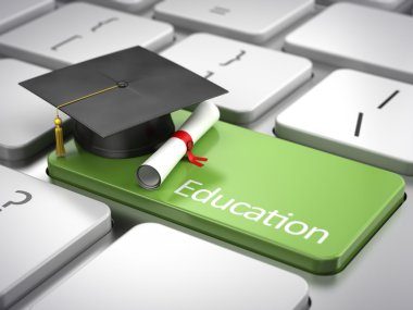 Mezuniyet kep ve diploma klavye - Eğitim kavramı