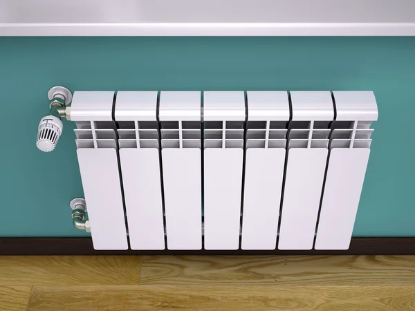 Wit hedendaagse radiator verwarming met thermostaat — Stockfoto