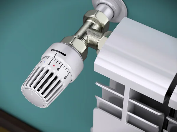 Termostat ile Isıtma radyatör. 3D render — Stok fotoğraf