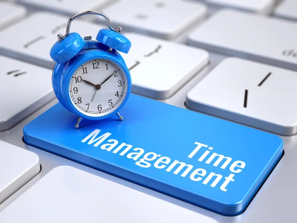 Time management concept - toetsenbord van de computer met woorden Time Management en wekker. 3D-rendering — Stockfoto