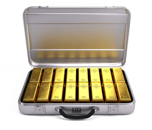 Opened case with gold bars isolated on white — Stock Photo, Image