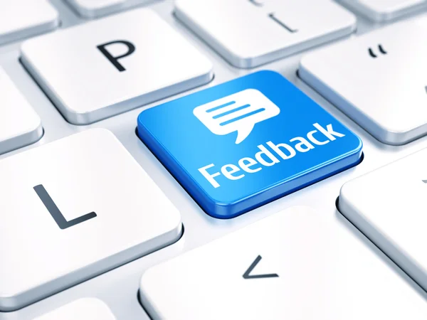 Concetto di feedback - tastiera con un pulsante di feedback blu — Foto Stock