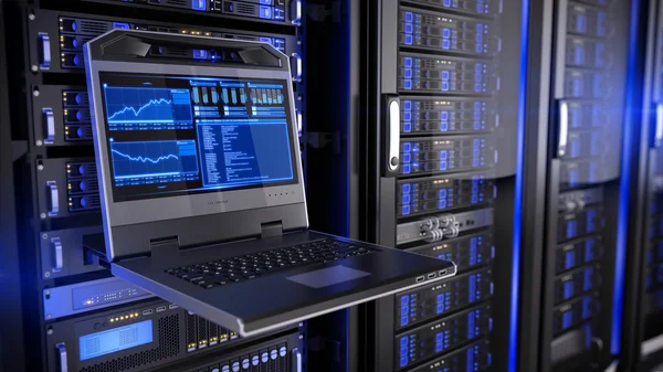 Console Rackmount leidde in de server ruimte datacenter — Stockfoto