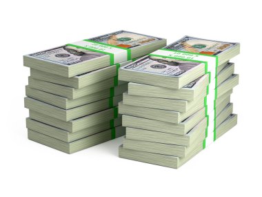 İki deste 100 ABD dolar üzerinde beyaz - 3d render izole demetleri