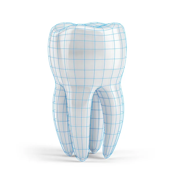 Dente com fio isolado em branco. Ícone de dente 3d. Conceito de protecção dos dentes. Saúde, médico, médico dentário, clínica dentária ou símbolo dentista — Fotografia de Stock