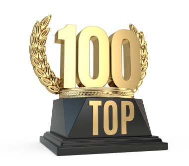 Top 100 yüz Ödülü Kupası sembolü beyaz arka plan üzerinde izole