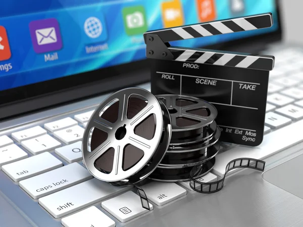 Laptop, Film e Clapper board - icona video — Foto Stock