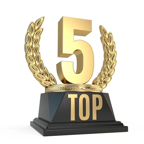 Top 5 cinco símbolo copo prêmio isolado no fundo branco. Renderização 3d — Fotografia de Stock
