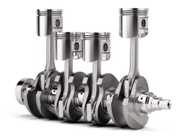 V4 motor piston ve beyaz arka plan üzerinde izole krank mili. 3D render