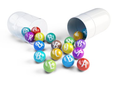 Vitaminler - sağlıklı beslenme ve sağlıklı yaşam konsepti - 3d render