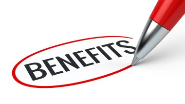 Benefits business concept - benefits word and red pen. 3d rendering clipart