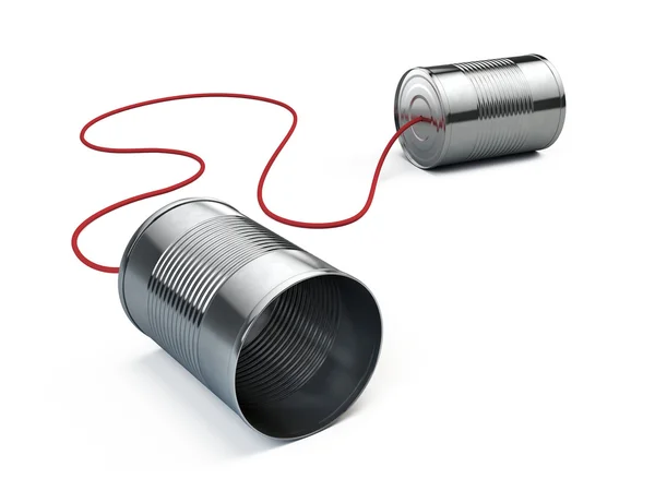 Concepto de comunicación: estaño puede teléfono aislado en blanco. 3d renderizar — Foto de Stock