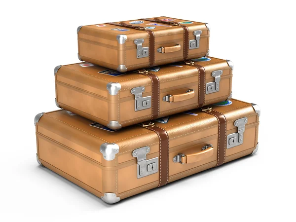 Travel concept: Vintage suitcases isolated on white. 3d illustration — Stock Photo, Image