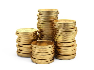 Bankacılık ve Finans oncept - altın sikke üzerinde izole beyaz arka plan