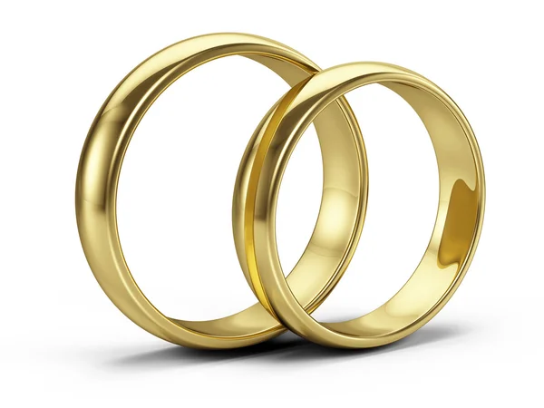 Couple of Golden wedding rings isolated on white. 3d illustration — Stock Photo, Image