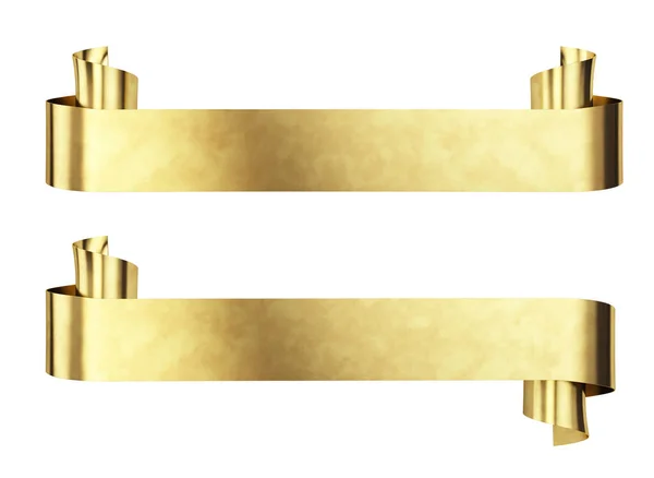 Gold Metal Banner Elszigetelt Fehér Render Stock Kép