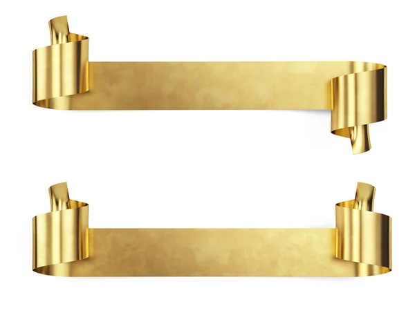 Gold Metal Banner Elszigetelt Fehér Render Stock Kép