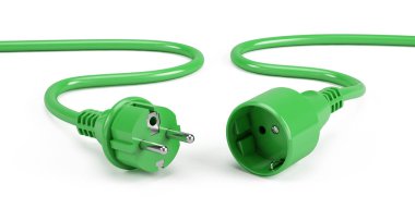 Beyaz üzerine izole edilmiş yeşil elektrik prizleri - 3d biçimlendirici
