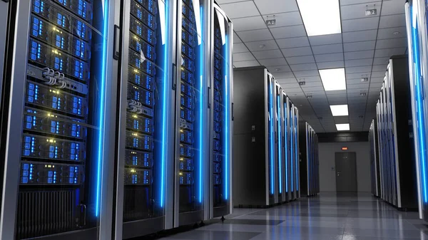 Rack Server Nel Server Room Data Center Rendering — Foto Stock