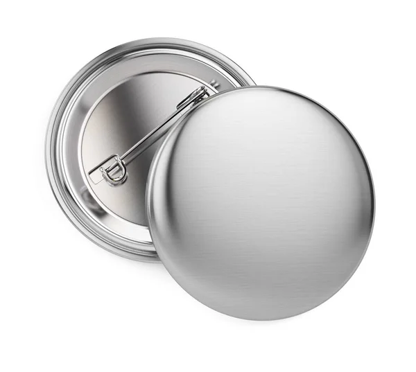 Silver Badge Pin Brooch Isolated White Mock Rendering Stock Photo