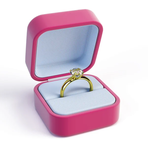 Diamantový prsten v červené krabici — Stock fotografie