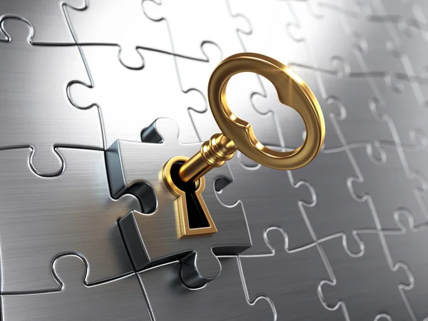 Golden key and puzzle — Stock Photo, Image