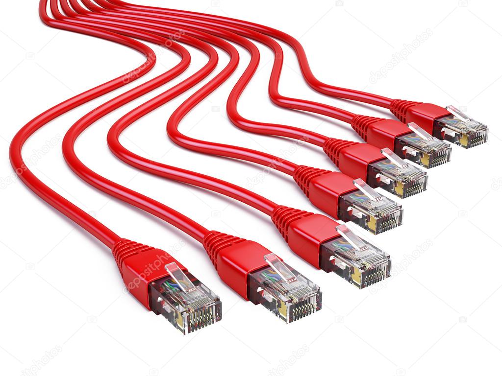 Red RJ45 Ethernet Cables on white background