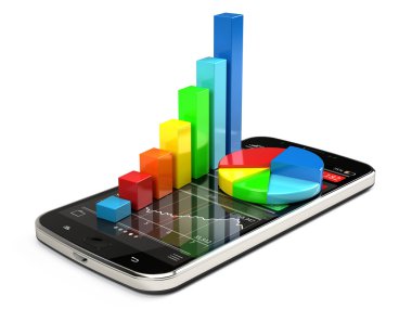 Renkli grafik üzerinde smartphone - borsa piyasaya ticaret kavramı