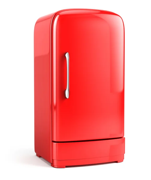 Красный ретро-холодильник на белом беконе — стоковое фото