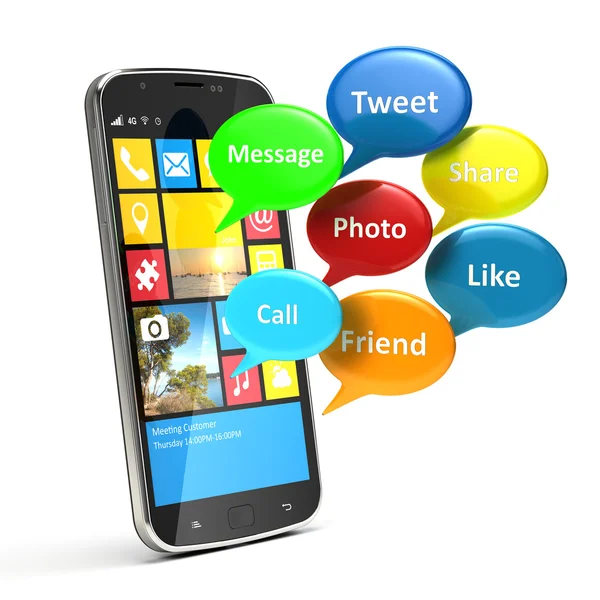 Smartphone met sociale media bubbels — Stockfoto