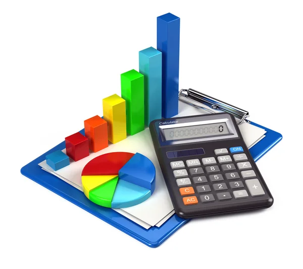 Финансовые диаграммы с калькулятором — стоковое фото
