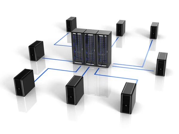 Servidor y ordenadores - concepto netwokr ordenador — Foto de Stock